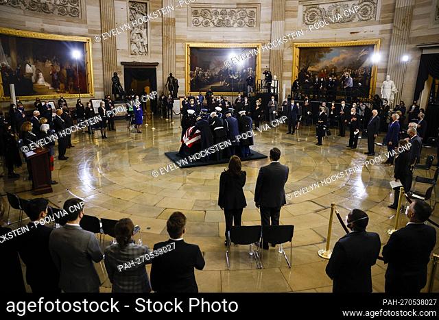Members of the military honour guard prepare to move the casket of former U.S. Senate Majority Leader Harry Reid, who died December 28, as U.S
