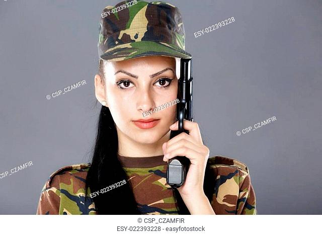 Female soldier in camouflage