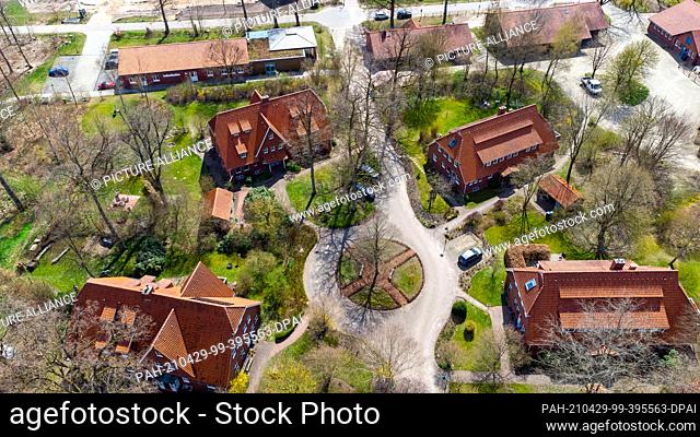 24 April 2021, Lower Saxony, Bockum: The SOS-Hof Bockum from the air (shot with a drone). When student Leonie Laryea starts her weekend service at the SOS...