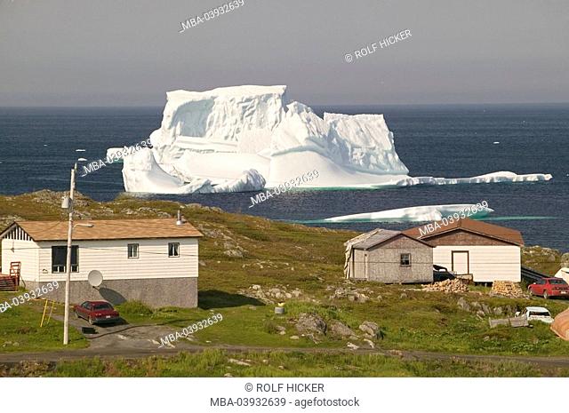 Canada, island Newfoundland, St. Julien's Bay, icebergs, coast, houses, North America, viking Trail, Atlantic, lake, iceberg, ice, drives, considerably