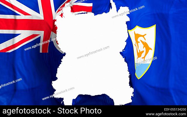Ripped Anguilla flying flag, over white background, 3d rendering