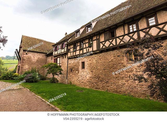 Mediaeval ramparts in the historic village of Riquewihr, Alsace, France, Europe