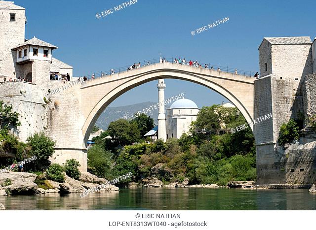 Bosnia and Herzegovina, Herzegovina Neretva Canton, Mostar. Mostar and the Stari Most Old Bridge spanning the Neretva River