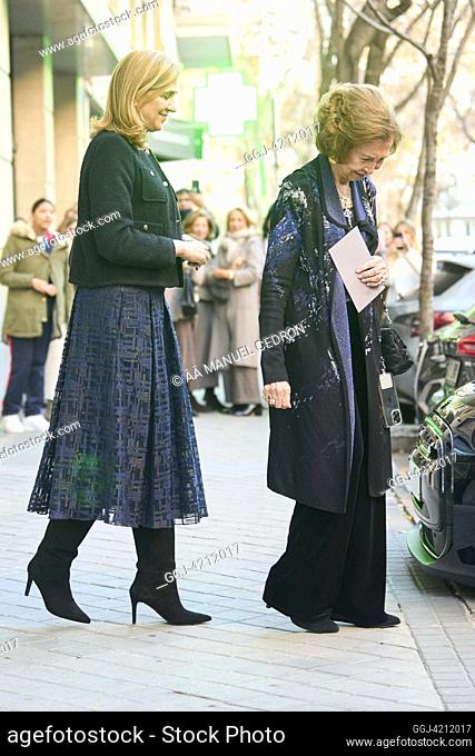 Princess Cristina de Borbon, The former Queen Sofia leaves Pa-Bu restaurant after lunch for Princess Elena 60 Birthday on December 20, 2023 in Madrid, Spain