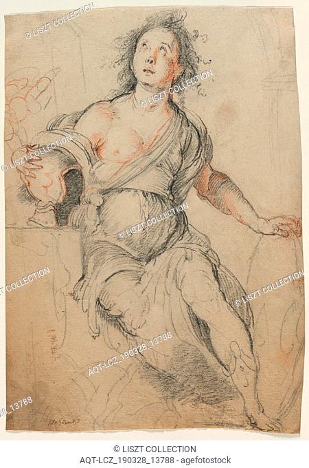 Allegorical Figure, c. 1635. Bernardo Strozzi (Italian, 1581?-1644). Black chalk with red chalk ; sheet: 37.3 x 26.2 cm (14 11/16 x 10 5/16 in.)
