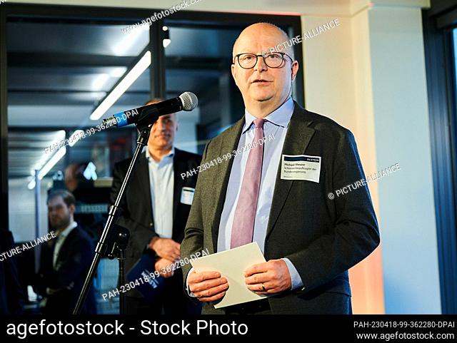 18 April 2023, Berlin: Michael Theurer (FDP), Parliamentary4 State Secretary for Digital Affairs and Transport speaks at the opening of the new corporate...