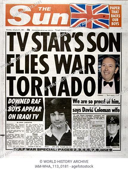 Headline in 'The Sun' a British tabloid newspaper, 21st January 1991, concerning British RAF pilots during the Gulf War (2 August 1990 - 28 February 1991)