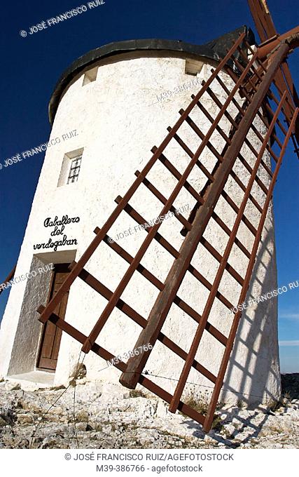 Windmill 'Caballero del Verde Gabán'. Now a library where you can see printed editions in different idioms of 'Don Quixote' one of them in Braille