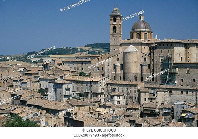 Palazzo Ducale rising above city rooftops. Built for Duke Federico da Montefeltro the ruler of Urbino between 1444 and 1482