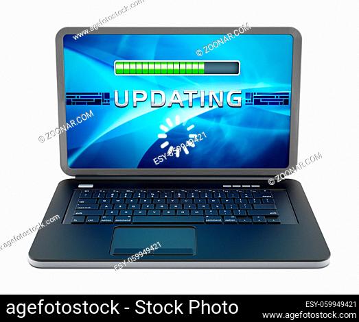 Laptop computer with software update screen. 3D illustration