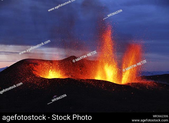 Iceland, View of lava erupting from Eyjafjallajokull Fimmforduhals, 2010