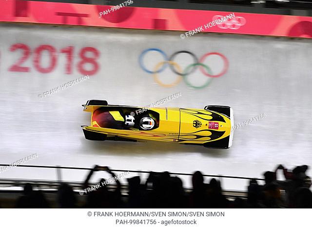 Nico WALTHER / Christian POSER (GER), Aktion..Zweierbob Herren, Bobsleigh, Two Man Bob, .Olympic Sliding Centre am 18.02.2018