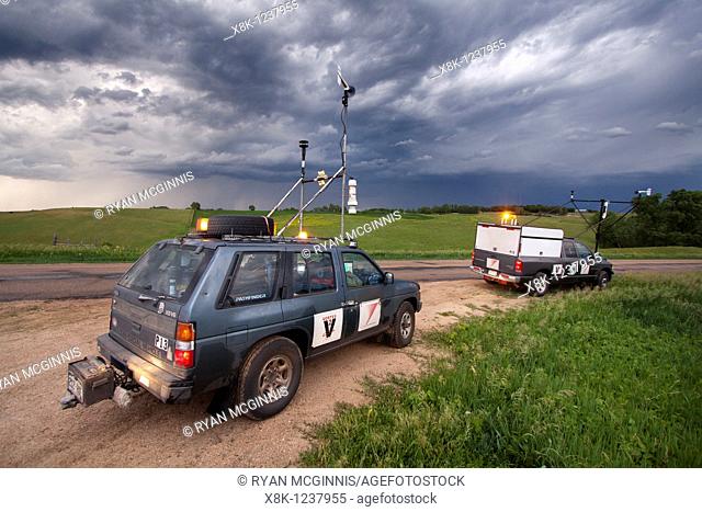 Two probe trucks parked near Pickstown, South Dakota, June 3, 2010