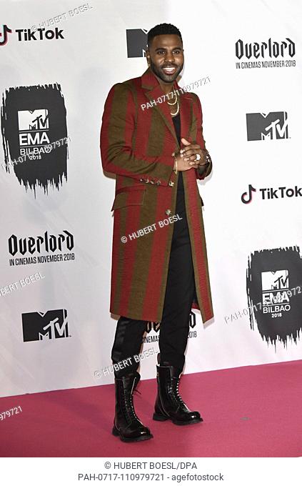Jason Derulo poses in the press room of the 2018 MTV EMAs, Europe Music Awards, at Bizkaia Arena in Bilbao Exhibition Centre (BEC) in Bilbao, Spain