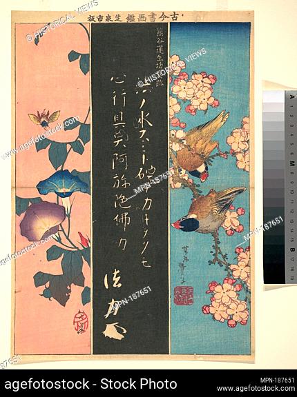 Bird-and-Flower Paintings. Artist: Katsushika Hokusai (Japanese, Tokyo (Edo) 1760-1849 Tokyo (Edo)); Calligrapher: after Kumagai Naozane (Japanese