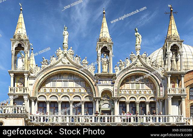 Detail of facade of St. Mark's Basilica of Venice, Veneto, Venice, Italy, Europe