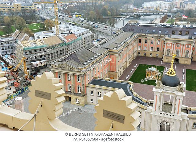 The new buildings in the new city center seen from St. Nicholas' Church in Potsdam, Germany, 02 December 2014. On 24, 000 square meters between Alter Fahrt and...
