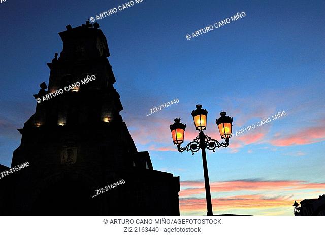 Parish church, XVIIIth century, belfry at sunset, Cangas de Onis, Asturias, Spain