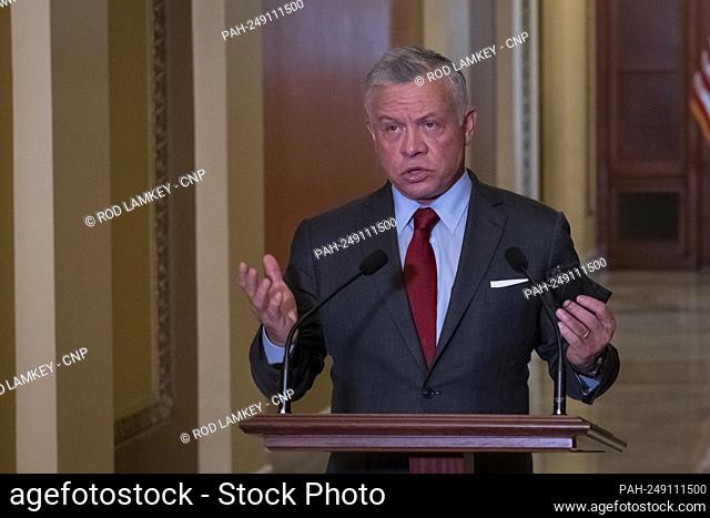 His Majesty King Abdullah II ibn Al Hussein, King of the Hashemite Kingdom of Jordan offers remarks while joined by Speaker of the United States House of...