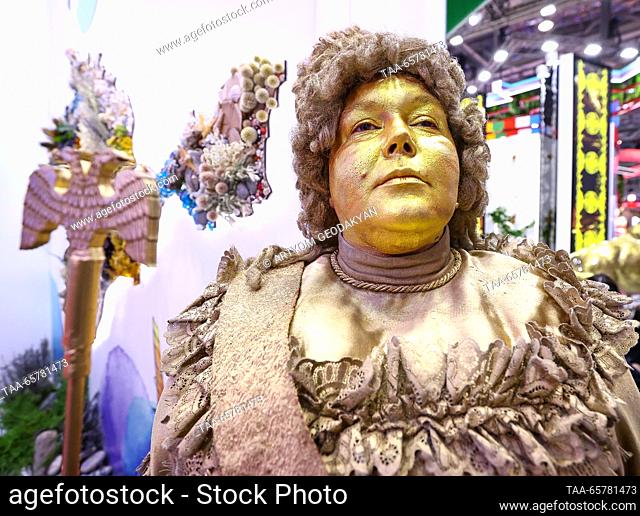 RUSSIA, MOSCOW - DECEMBER 15, 2023: An actress performs on Crimea Day as part of the Russia Expo international exhibition and forum at the VDNKh Exhibition...