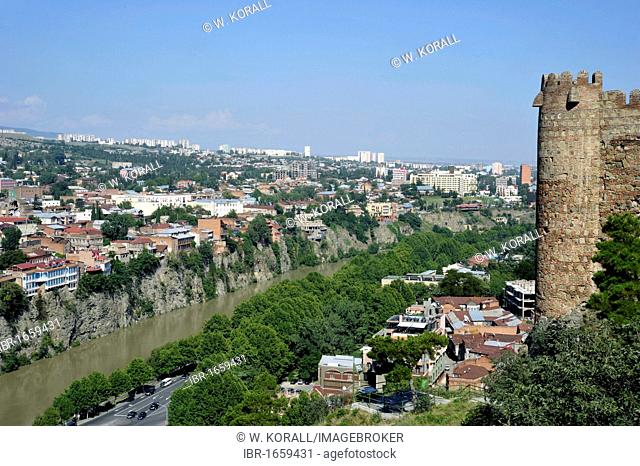 Kura or Mtkvari River and Narikala Fortress, Tbilisi, Georgia, Western Asia