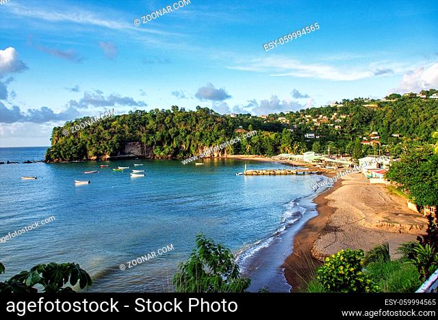 Anse la Raye, beautiful sand beach in Saint Lucia, Caribbean Islands, Lesser Antilles, West Indies