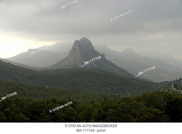 Besparmak Pentadaktylos mountain in dark clouds North Cyprus
