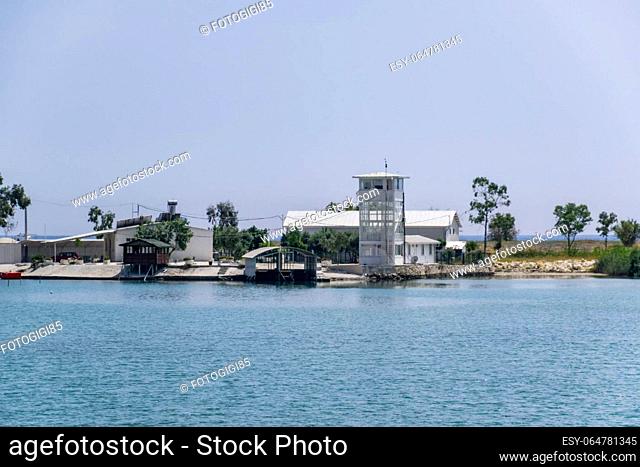 Fishing station in the bay. Observation tower of fishermen