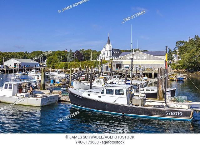 Waterfront harbor area of Boothbay Harbor Maine in the United States