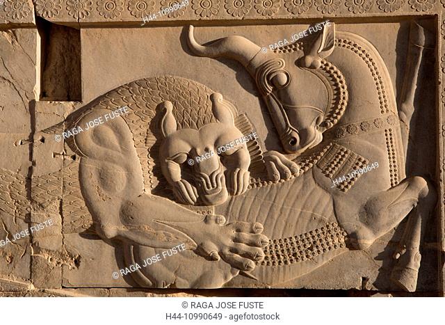 Iran, Persepolis City, Ruins of Persepolis, Relief at the Apadana Staircase, Apadana Palace