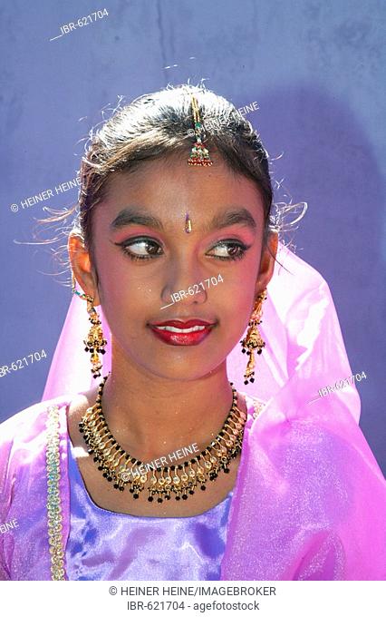 Portrait of a girl of Indian ethnicity at a Hindu Festival in Georgetown, Guyana, South America