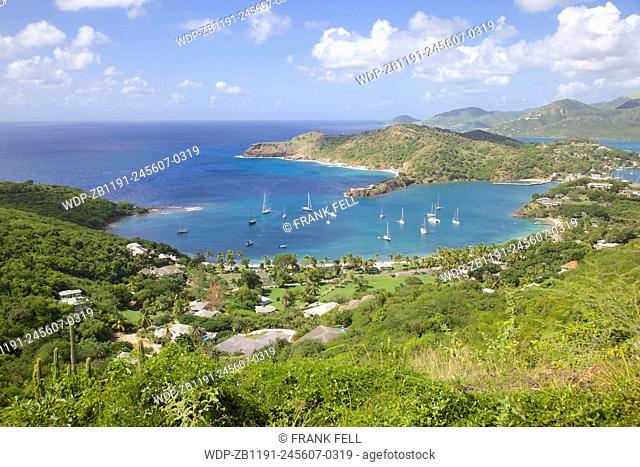 West Indies, Caribbean, Antigua, View of English Harbour from Shirley Heights