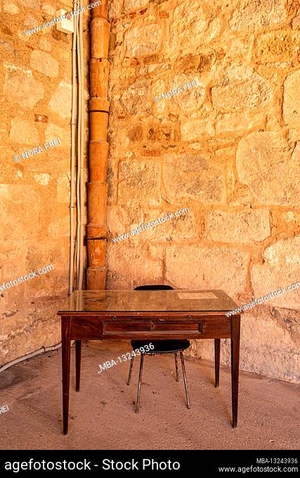 Cathedral of San Salvatore, table, chair, church, Cefalu, Sicily, Italy