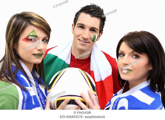 Friends supporting the Italian football team