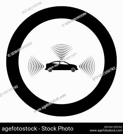 Car radio signals sensor smart technology autopilot all direction icon in circle round black color vector illustration image solid outline style simple