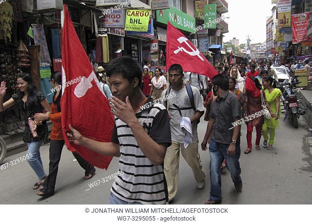 NEPAL Kathmandu -- A Maoist trade union march in Thamel, Kathmandu, Nepal -- Picture by Jon Mitchell | Lightroom Photos