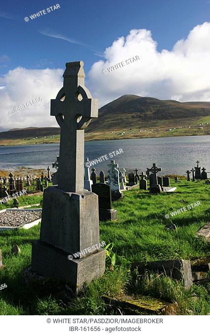Cemetery with old crosses on Achill Island , Mayo , Connacht , Ireland , Europe