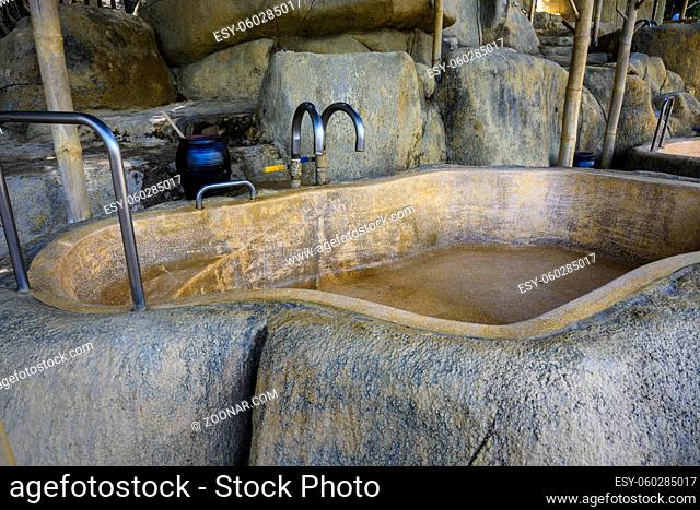 Bath for taking healing mineral and mud baths in a mineral spring I Resort Spa in Nha Trang in Vietnam. January 13, 2020