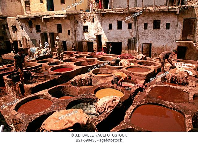 The 'Chouhara' tannery, in the 'Medina' (old town) of Fes. Morocco