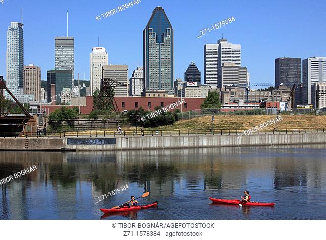 Lachine Canal, Montreal skyline, Quebec, Canada