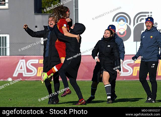 The player of Roma Benedetta Glionna celebrating after score the goal during the match Roma woman-Lazio woman at the Tre Fontane Stadium