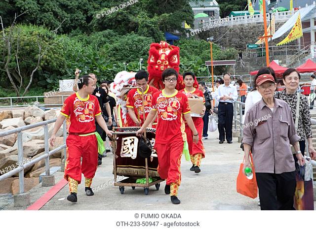 Celebrating Tin Hau festival at Joss House Bay Tin Hau temple, Hong Kong