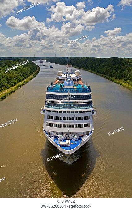 cruise liner MV Royal Princess goes on the Kiel Canal, Germany, Schleswig-Holstein