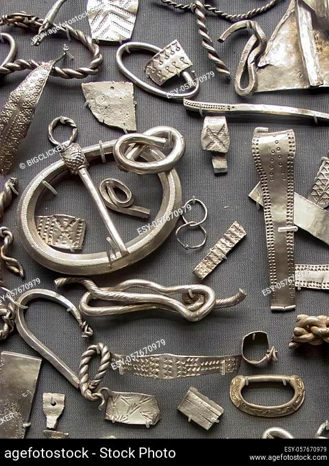Part of the Cuerdale silver hoard buried about 905AD in Lancashire England UK being the largest Viking treasure hoard ever found in Western Europe