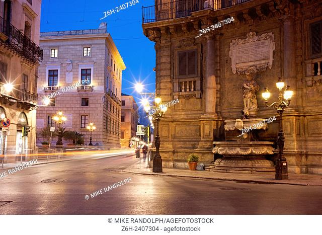 Palermo, Sicily. Quattro Canti, officially known as Piazza Vigliena, is a famous square in Palermo