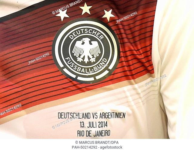 DFB logo with three stars is seen on the jersey of Bastian Schweinsteiger of Germany during the FIFA World Cup 2014 final soccer match between Germany and...