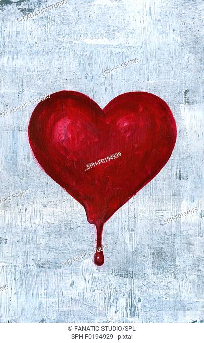 Illustration of blood dropping out from heart