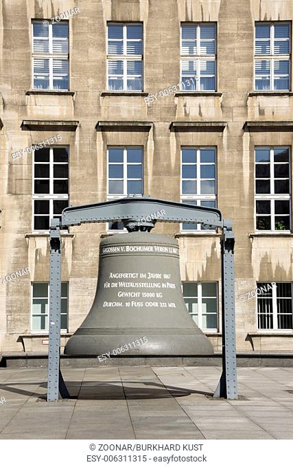 Bell in front of the town hall in Bochum, Germany