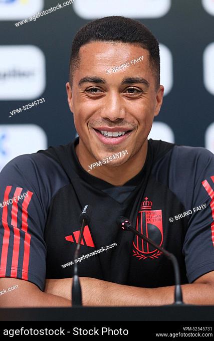 Belgium's Youri Tielemans pictured during a press conference of the Belgian national soccer team the Red Devils, at the Hilton Salwa Beach Resort in Abu Samra