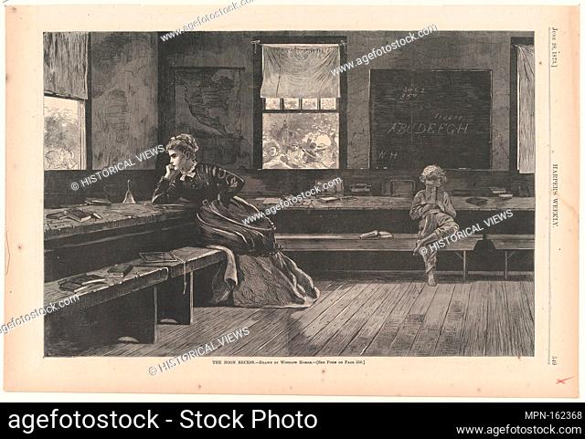 The Noon Recess - Drawn by Winslow Homer (Harper's Weekly, Vol. XVII). Artist: Winslow Homer (American, Boston, Massachusetts 1836-1910 Prouts Neck